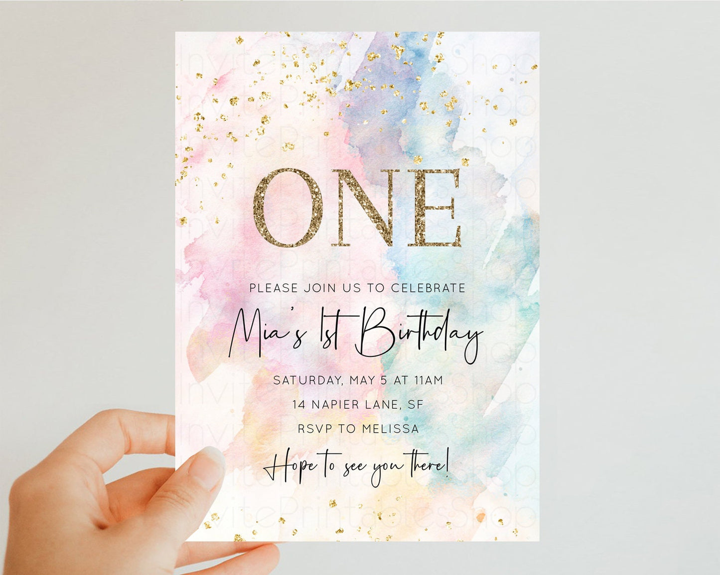 Rainbow Birthday Invitation Pastel Birthday Invitation Ombre Rainbow Invite Colorful Watercolor Invite Glitter Sprinkle 1st 2nd 3rd 276v2