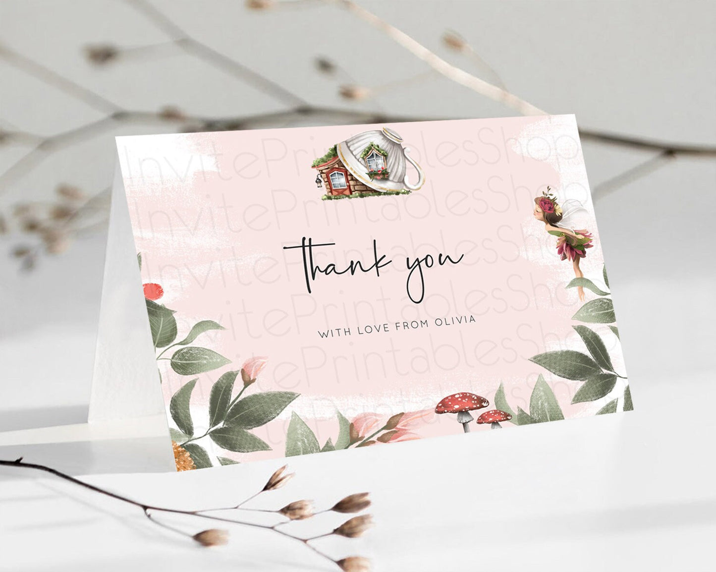 Editable Fairy Thank You Fairy Thank You Card Enchanted Garden Pastel Butter