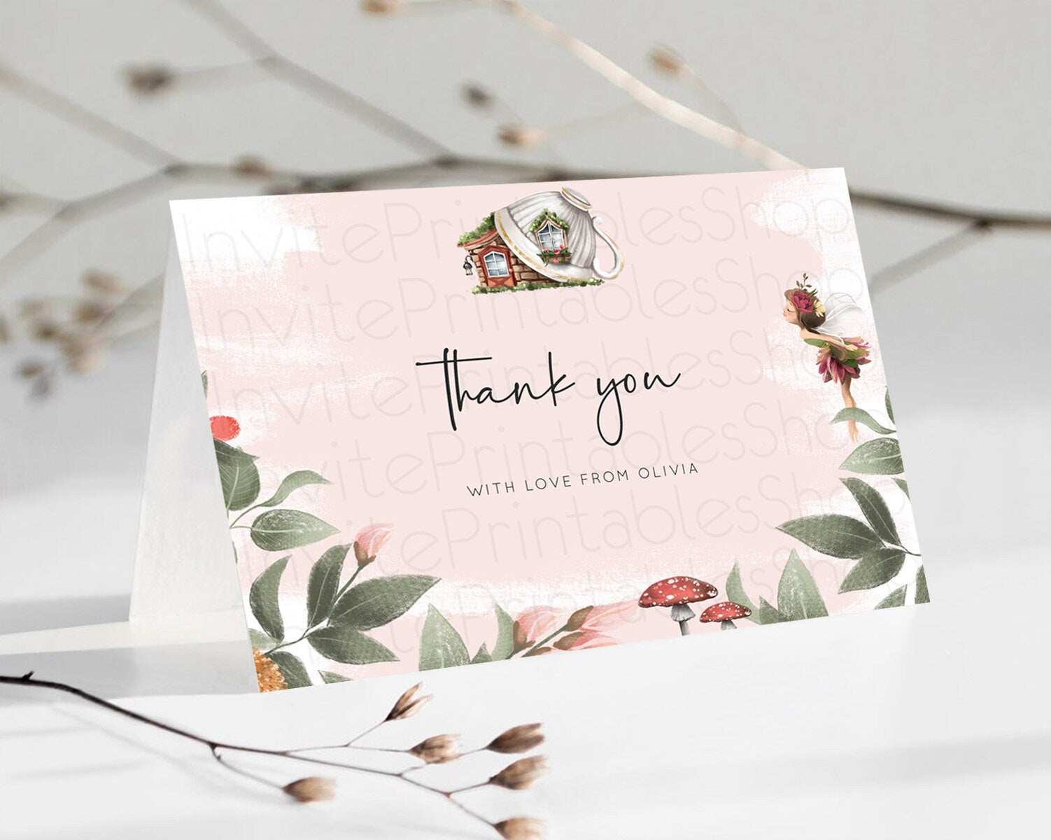 Editable Fairy Thank You Fairy Thank You Card Enchanted Garden Pastel Butter