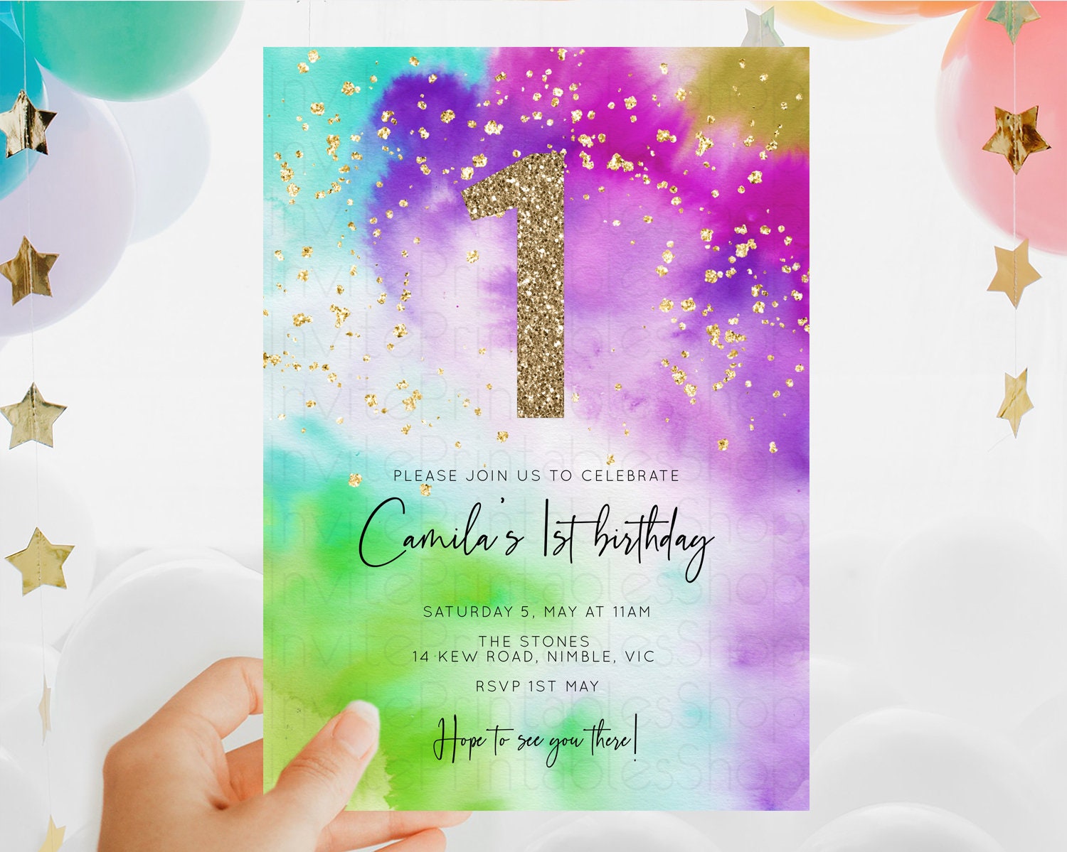Editable Tie Dye Invitation Rainbow Birthday Invitation Pastel Invitation Co