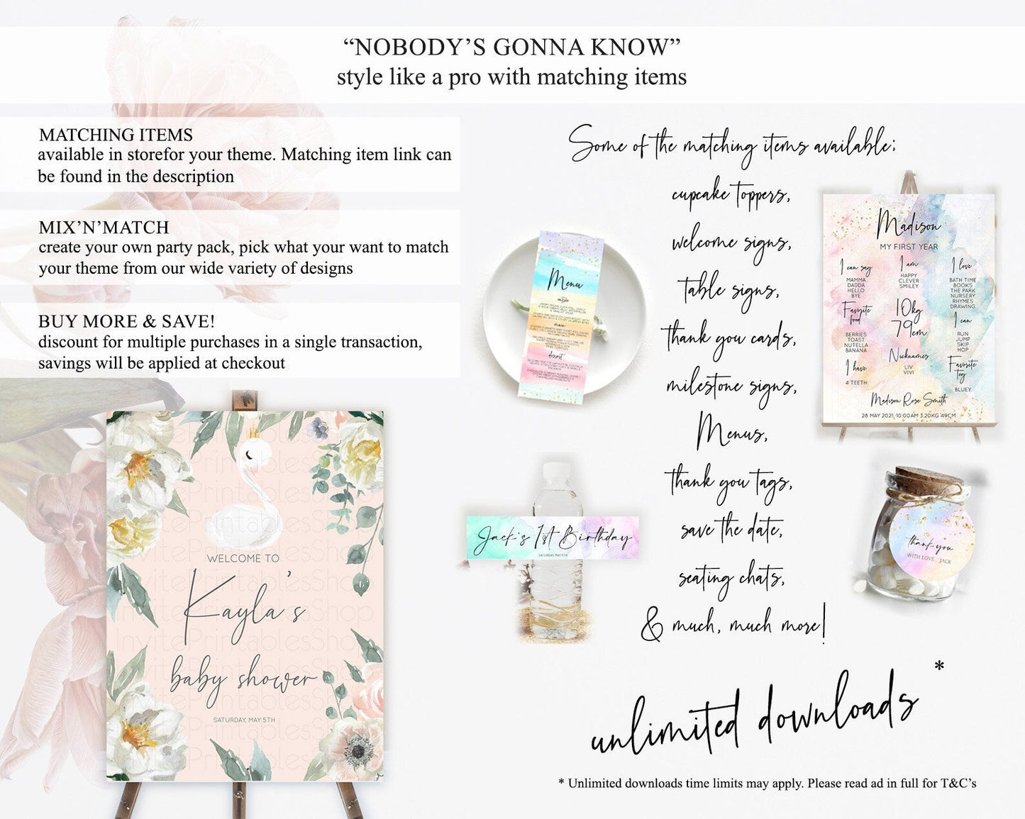 Swan Baby Shower Welcome Board Swan Princess Ballet Welcome Sign Enchanted Swan Lake Secret Garden Pastel Floral Swan Welcome Sign D10755