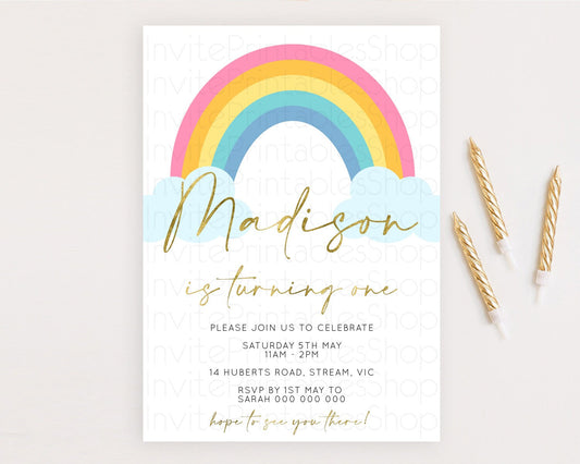 Editable Pastel Rainbow Birthday Invitation Pastel Rainbow Invitation Rainbo