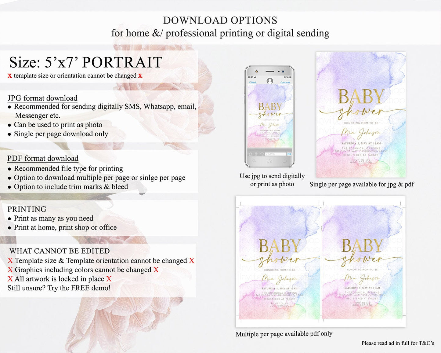 Pastel Baby Shower Invitation Rainbow Baby Shower Invitation Colorful Pastel Watercolor Invitation Gold Glitter Sprinkles Ombre D10215