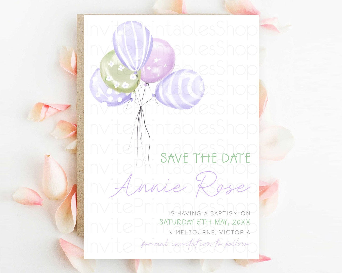 Pastel Balloons Save The Date Rainbow Confetti Balloon Party Colorful Balloon Save The Date Template Birthday Baby Shower Baptism D23103