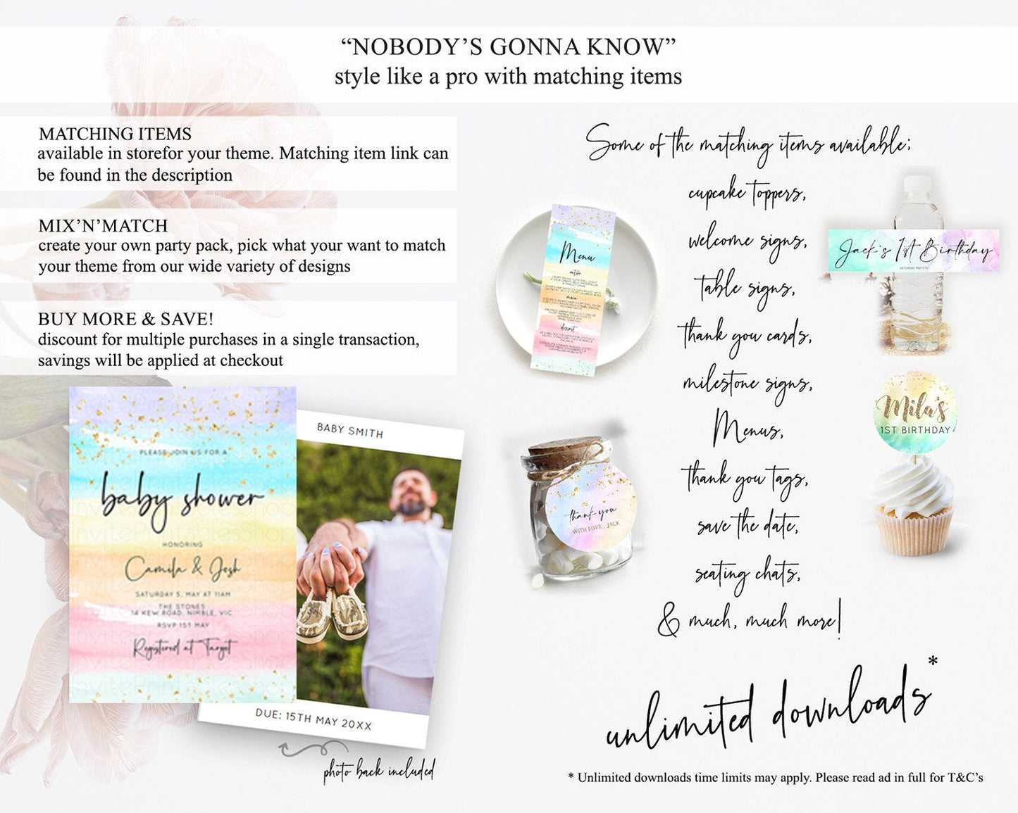 Pastel Baby Shower Invitation Rainbow Baby Shower Invitation Colorful Pastel Watercolor Invitation Gold Glitter Sprinkles Ombre D10505
