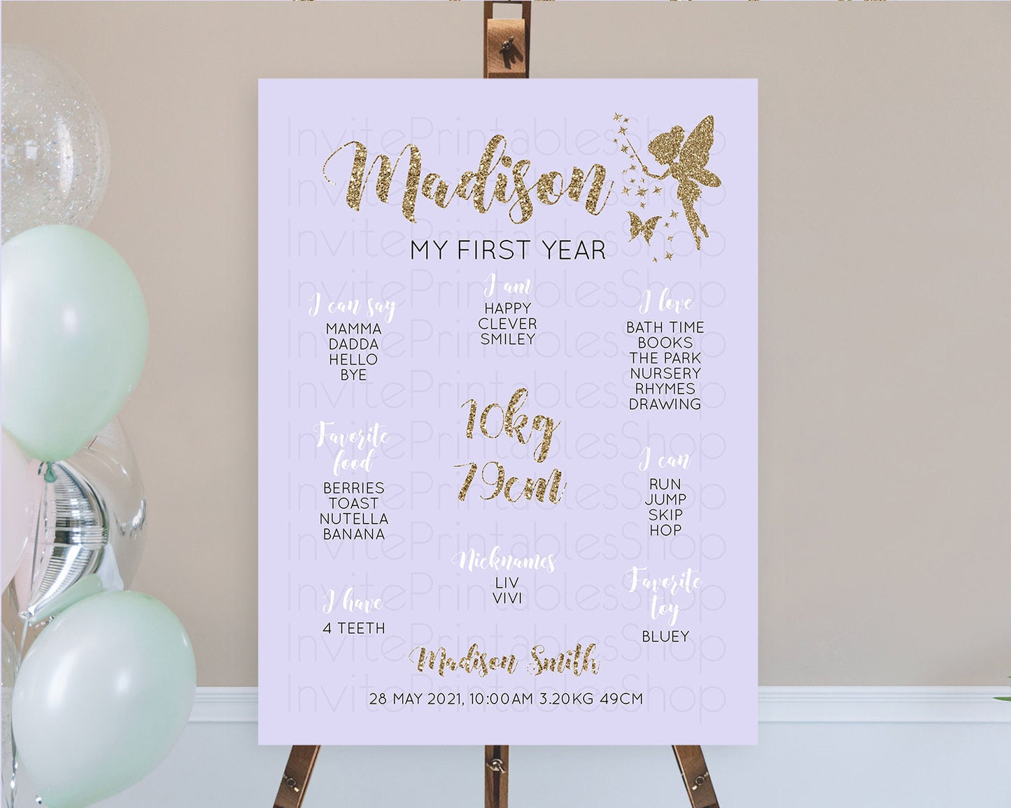 Fairy First Birthday Milestone Poster Fairy Secret Garden Milestone Board Enchanted Garden Pastel Floral Butterfly 1st Birthday Sign D10389