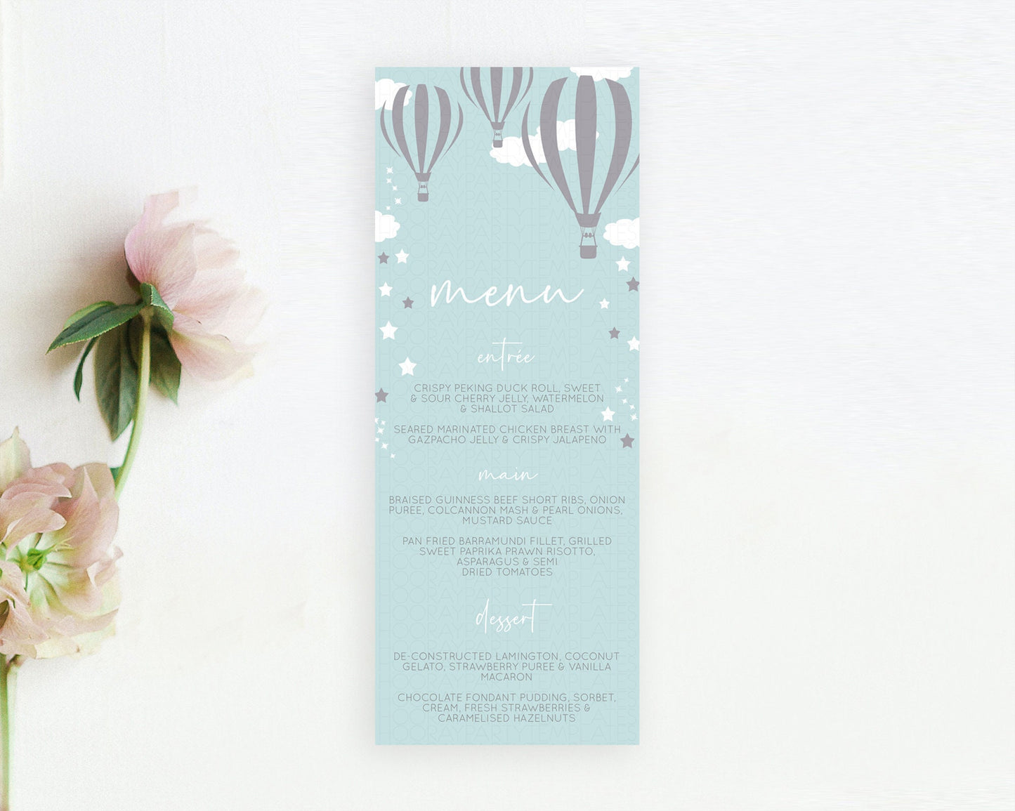 Hot Air Balloon Menu Hot Air Balloon Menu Template Hot Air Balloon Table Decor Adventure Awaits Dinner Dessert Party Food Menu D10324