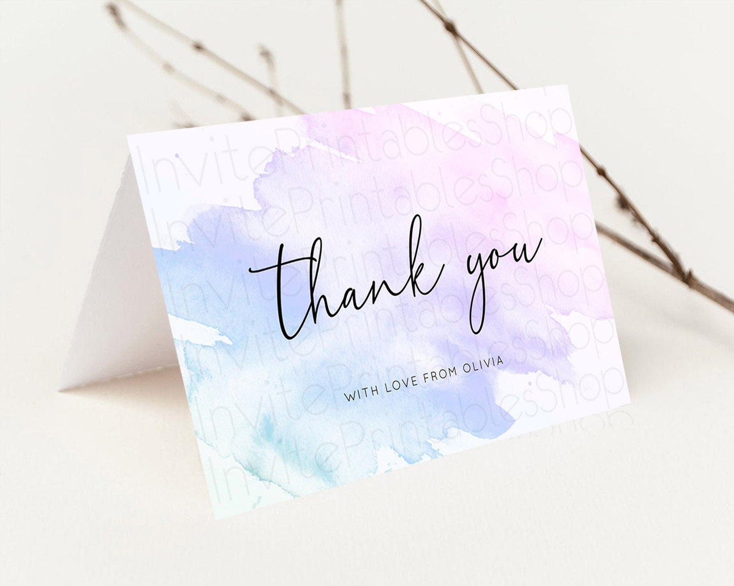 Purple Thank You Purple Watercolor Thank You Card Pastel Purple Card Template Watercolor Splash Cards Teacher Thank You Cards D10165