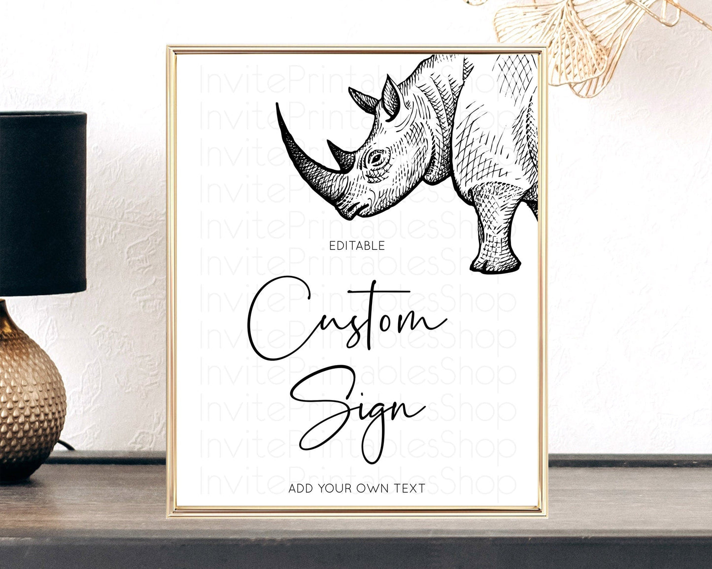 Rhino Sign Safari Table Sign Decor Rhino Party Sign Template Safari Adventure Rhino Minimal Theme 1st Birthday Baptism Baby Shower D10253