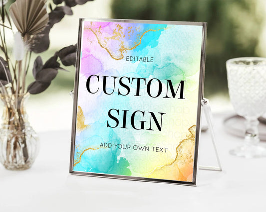 Editable Pastel Sign Ombre Table Sign Decor Pastel Ombre Rainbow Watercolor