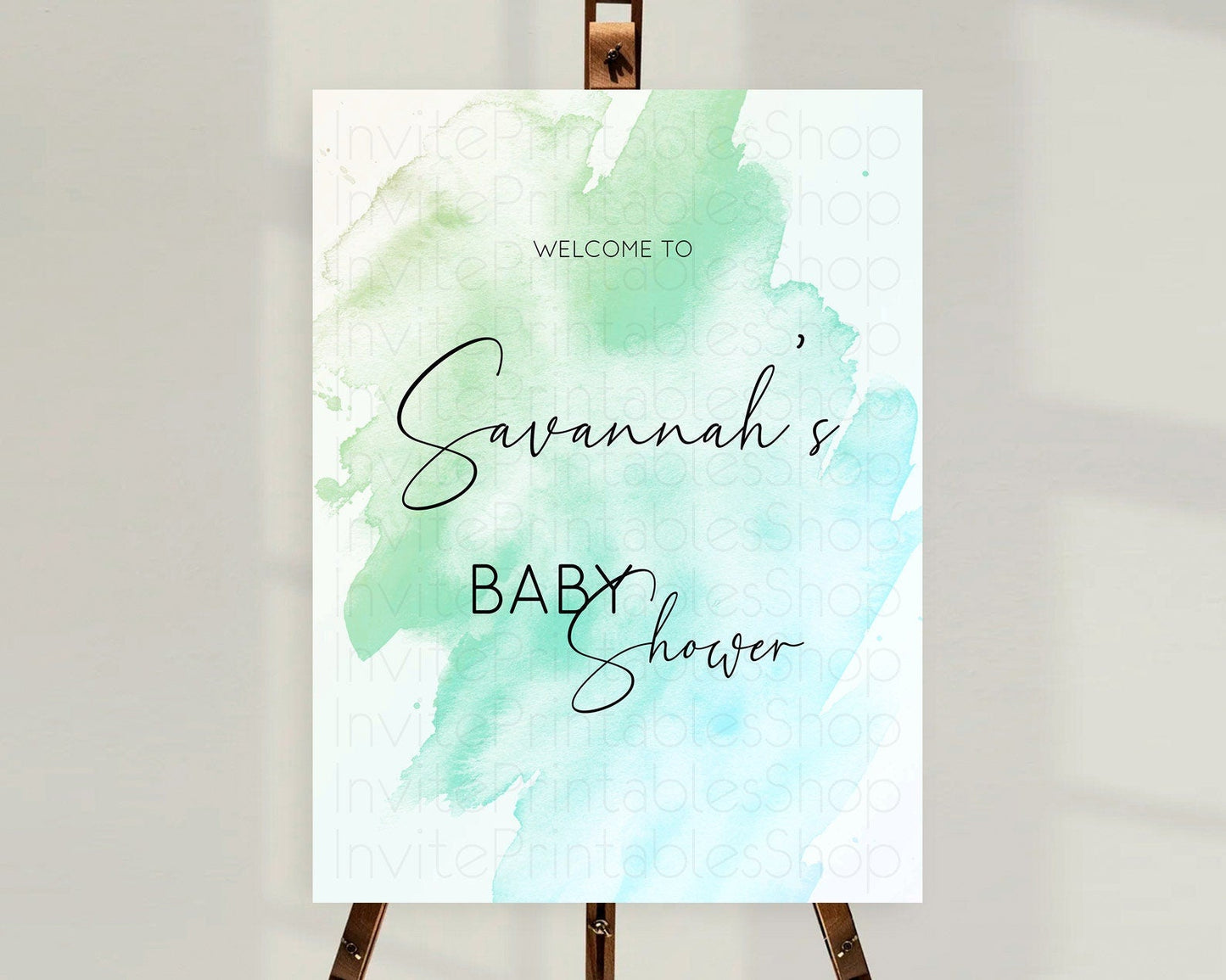 Green Baby Shower Welcome Sign Green Watercolor Welcome Board Pastel Green Party Decor Splash Welcome Poster Green Welcome Board D10166