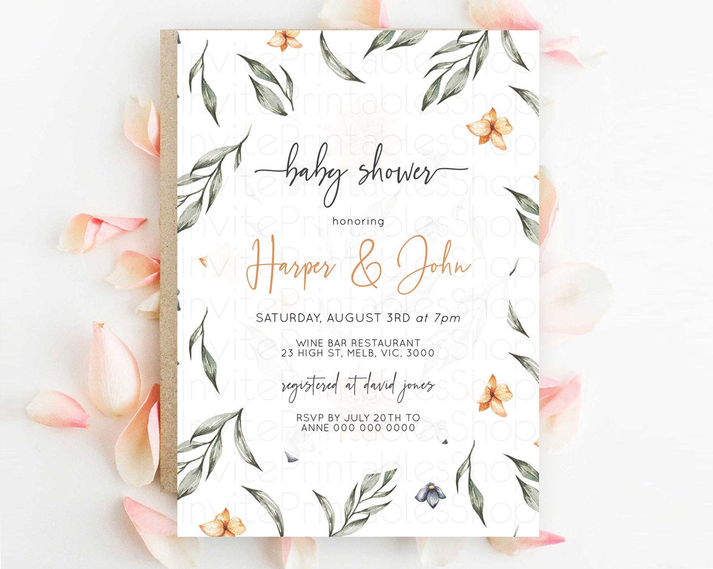 Wildflower Baby Shower Invitation Secret Garden Baby Shower Invitation Pastel Flowers Invite Enchanted Garden Shower Floral Theme D10544