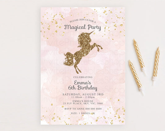 Editable Unicorn Pink Birthday Invitation Pink Pastel Birthday Invite Magica