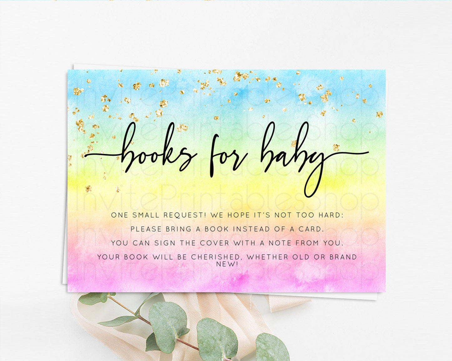 Pastel Books For Baby Card Pastel Rainbow Book Insert Colorful Ombre Watercolor Book Card Confetti Glitter Baby Book Poem Request D10480