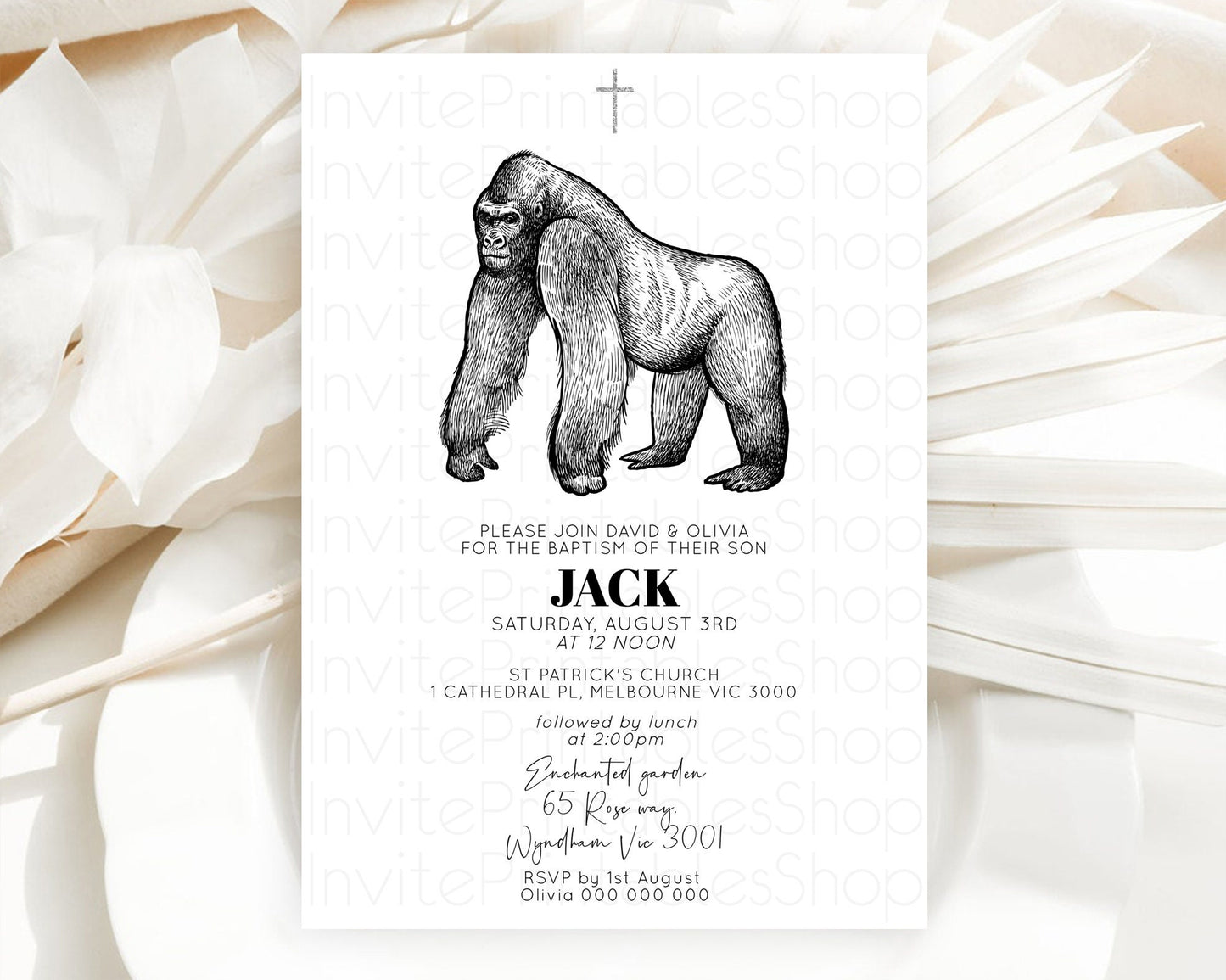 Gorilla Baptism Invitation Gorilla Baptism 1st Birthday Invitation Gorilla Jungle Adventure Christening Invitation Wild Zoo Theme D10855