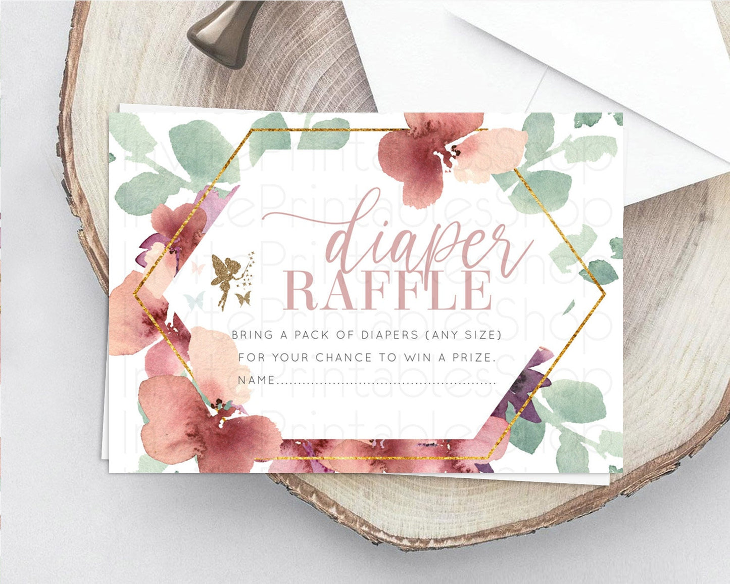 Fairy Diaper Raffle Card Fairy Diaper Insert Enchanted Garden Fairy Diaper Ticket Pastel Floral Butterfly Secret Garden Raffle Game D10460