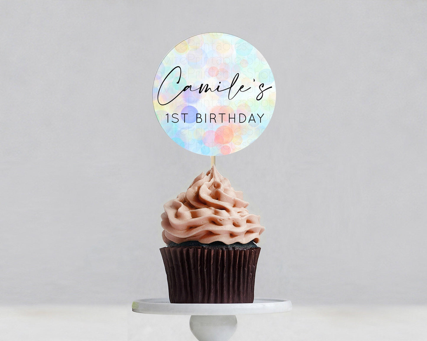 Pastel Cupcake Toppers Pastel Confetti Cupcake Topper Bubbles Sprinkles Colorful Rainbow Confetti Cupcake First Birthday Party Decor D10446
