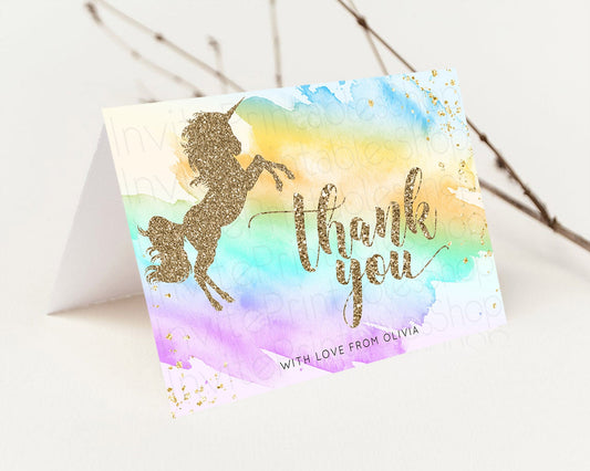 Unicorn Rainbow Thank You Card Pastel Unicorn Thank You Magical Ombre Unicorn Birthday Thank You Colorful Watercolor Teacher Card D10428