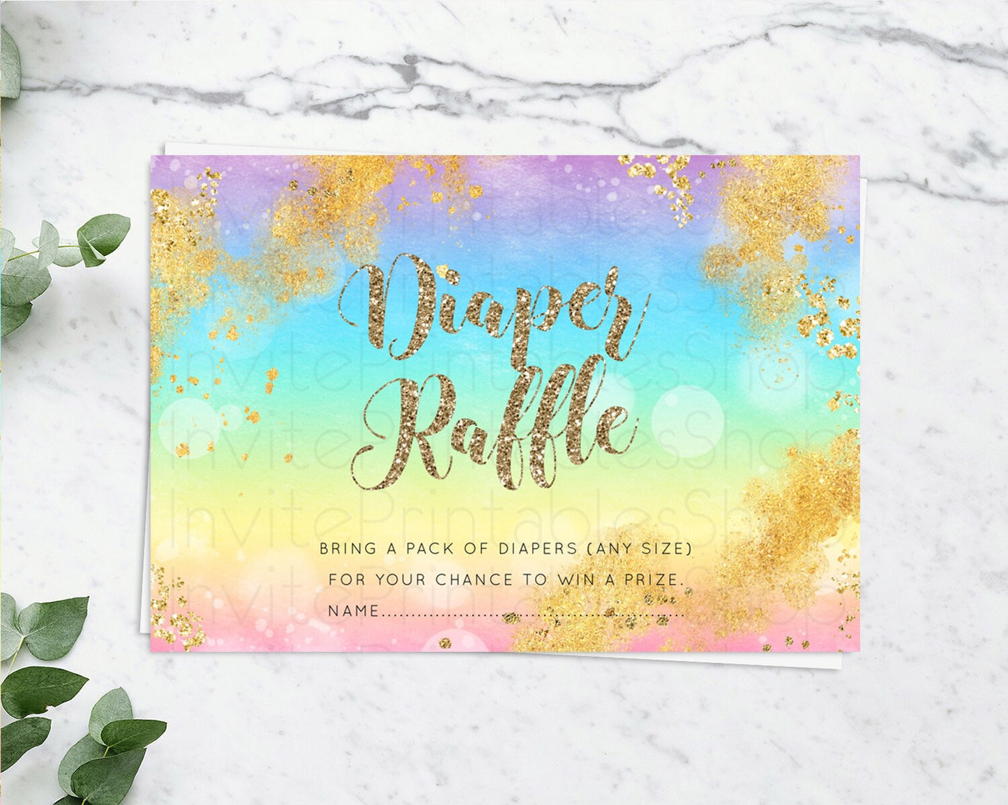 Pastel Diaper Raffle Card Pastel Rainbow Diaper Raffle Insert Colorful Ombre Watercolor Diaper Ticket Confetti Glitter Raffle Game D10561