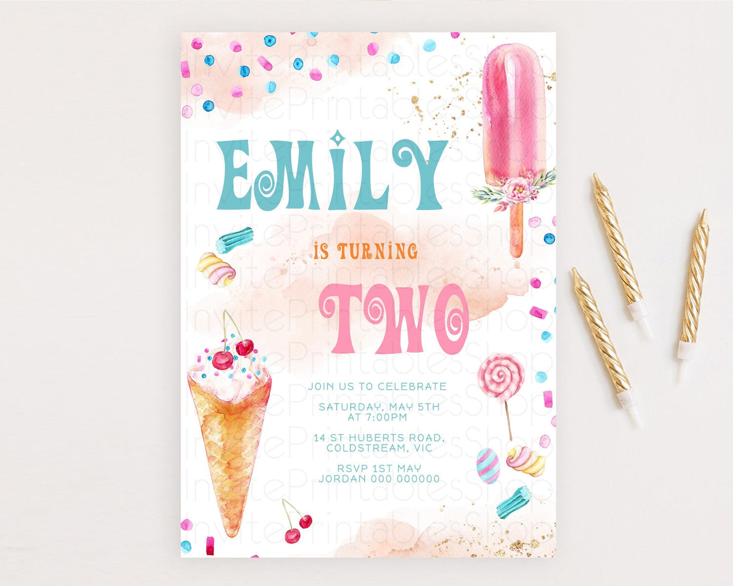 Ice Cream Birthday Invitation Sweet One Invitation Heres The Scoop Invite Two Sweet Party Pastel Invitation 2nd 1st First Birthday D10554