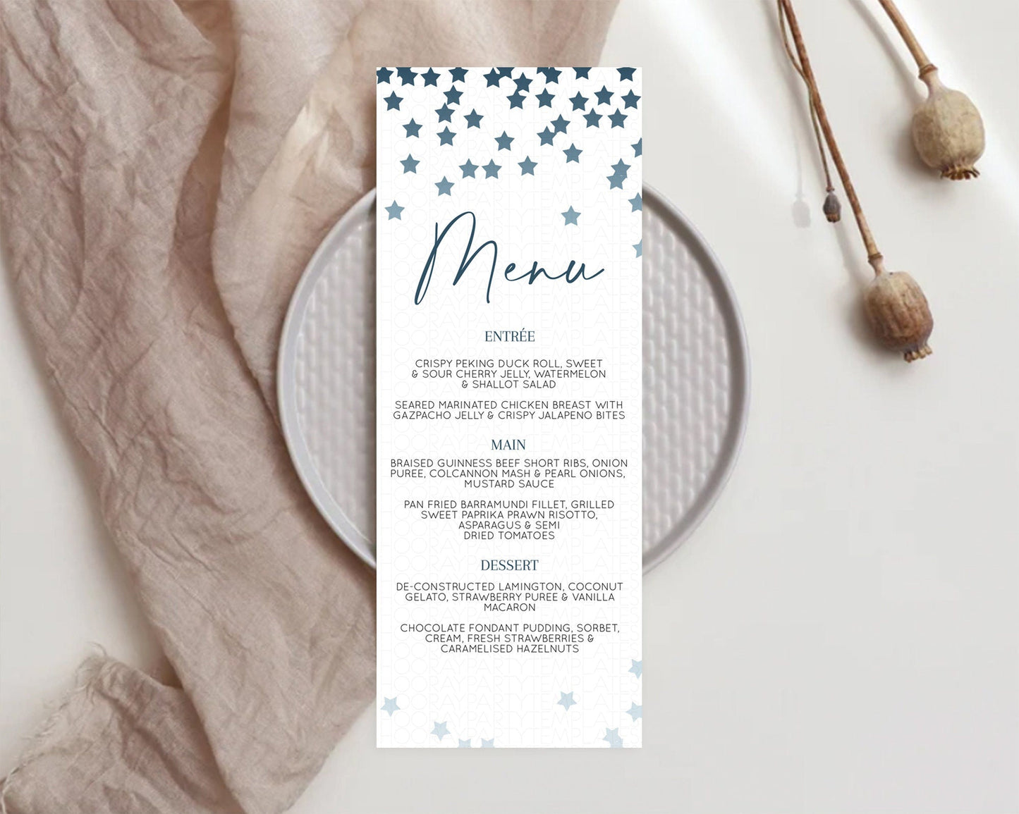 Star Menu Template Pastel Stars Menu Shooting Star Twinkle Little Star Decor Rainbow Colorful Confetti Dinner Dessert Food Menu D10308