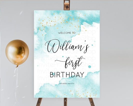 Blue Welcome Sign Blue Watercolor Welcome Board Pastel Blue Party Décor Watercolor Splash Welcome Board First Birthday Welcome Sign D10329