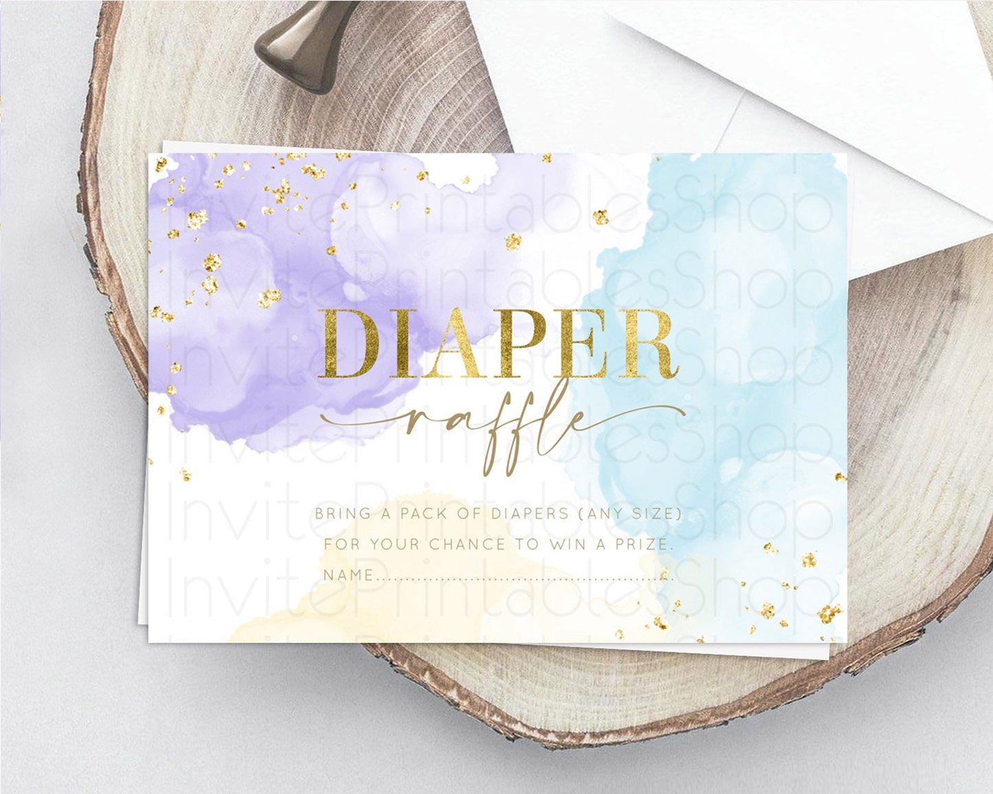 Pastel Diaper Raffle Card Pastel Rainbow Diaper Raffle Insert Colorful Ombre Watercolor Diaper Ticket Confetti Glitter Raffle Game D10206