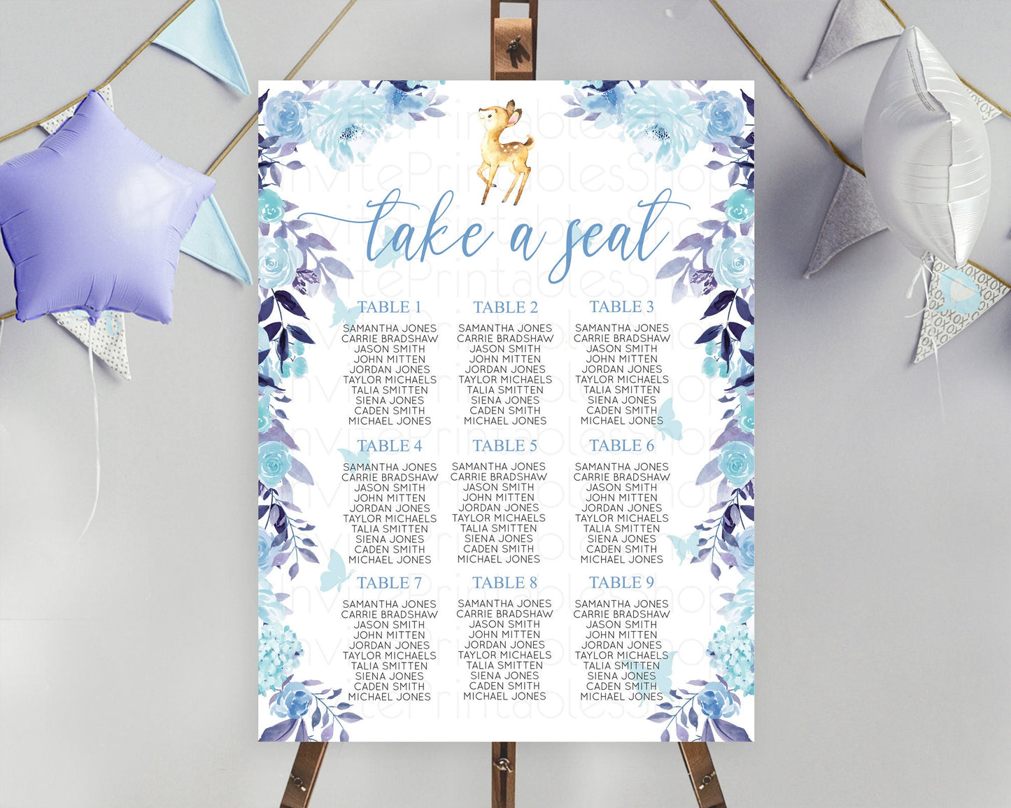 Fawn Seating Chart Deer Seating Chart Enchanted Forest Party Butterfly Pastel Flowers Whimsical Seating Chart Woodland Seating Sign D10917