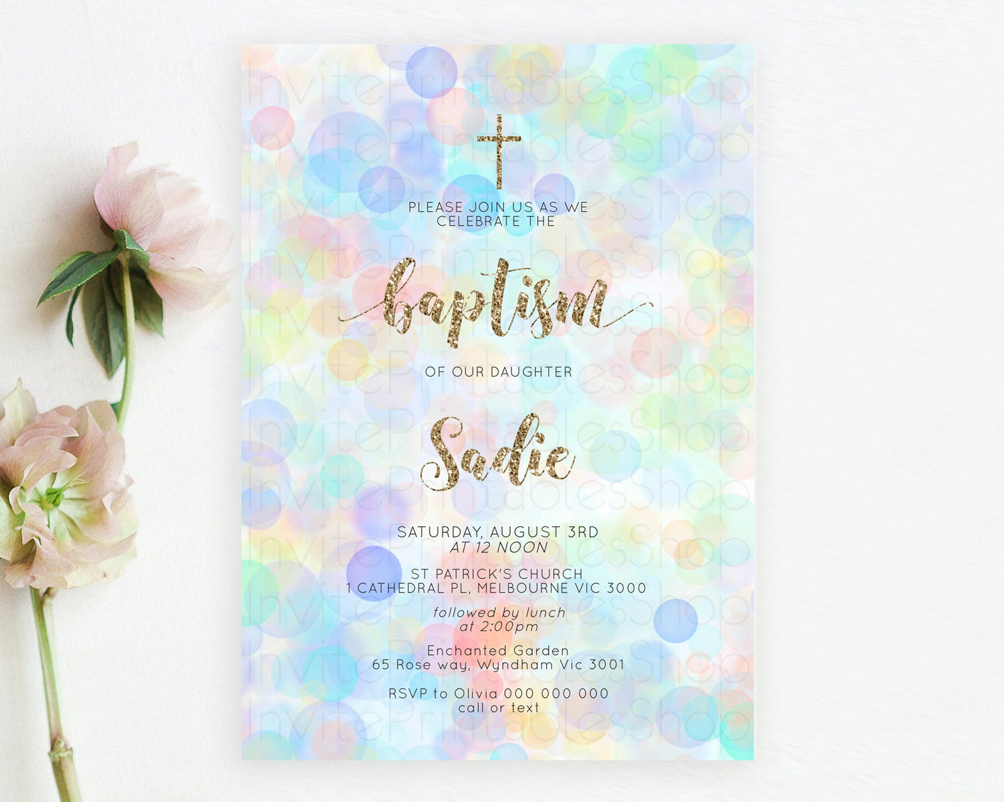 Pastel Baptism Invitation Bath Bomb Party Invitation Pastel Bubbles Baptism 1st Birthday Invitation Watercolour Christening Invite D10447