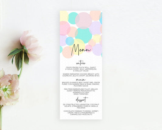 Rainbow Menu Pastel Menu Template Pastel Rainbow Table Decor Confetti Colorful Pastel Menu Confetti Menu Dinner Plate Party Decor D10223