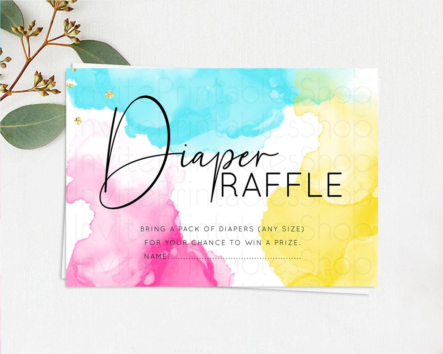 Pastel Diaper Raffle Card Pastel Rainbow Diaper Raffle Insert Colorful Ombre Watercolor Diaper Ticket Confetti Glitter Raffle Game D10898