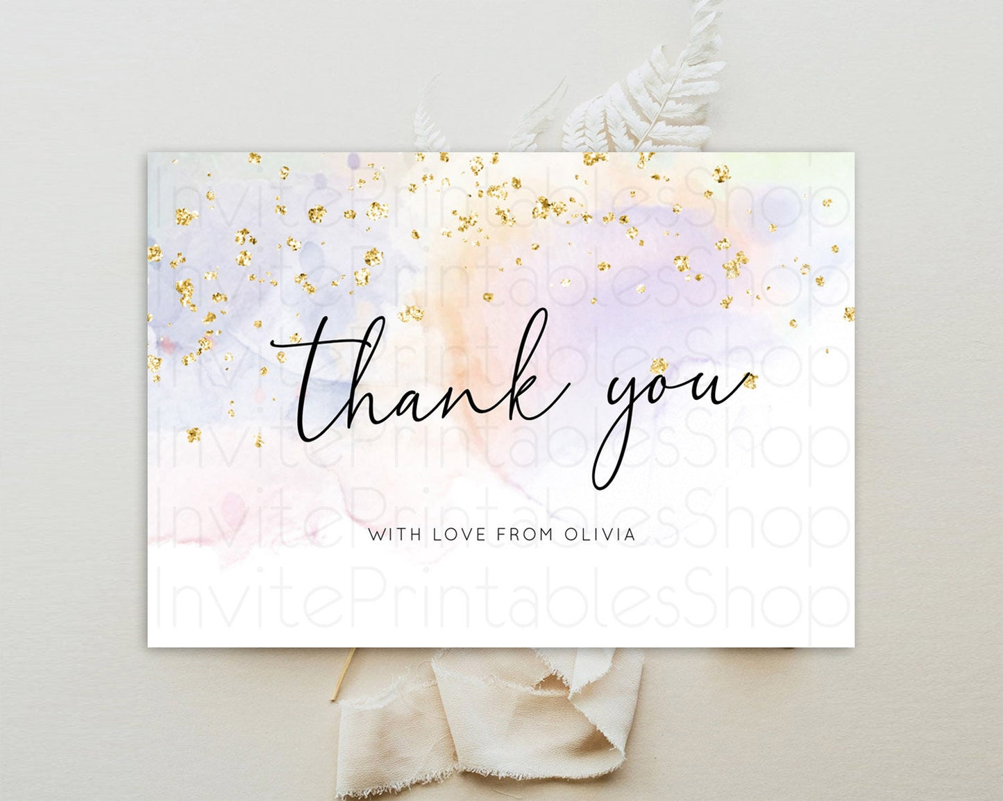 Pastel Thank You Rainbow Thank You Card Colorful Pastel Birthday Thank You Card Confetti Watercolor Pastel Teacher Thank You Cards D10769