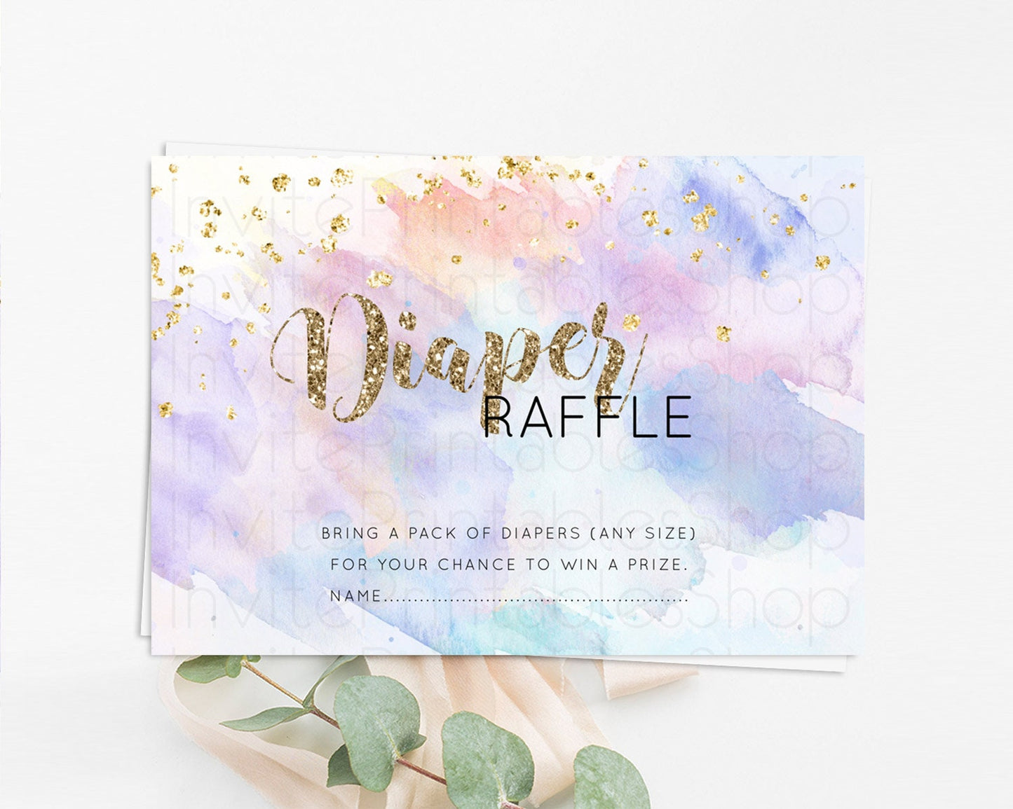 Pastel Diaper Raffle Card Pastel Rainbow Diaper Raffle Insert Colorful Ombre Watercolor Diaper Ticket Confetti Glitter Raffle Game D10583