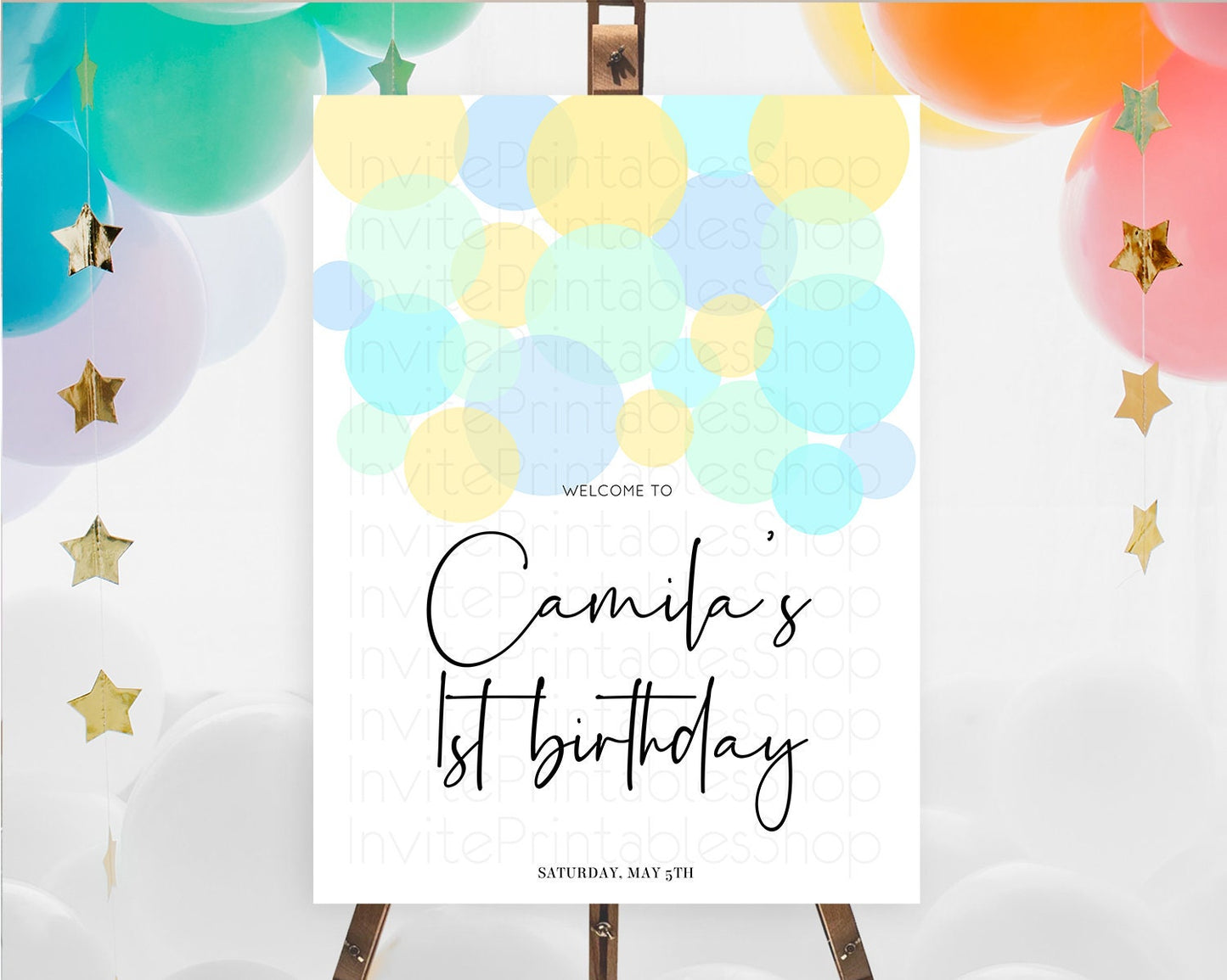 Blue Welcome Board Blue Welcome Sign Pastel Ombre Blue Confetti Welcome Poster Bubbles Confetti Décor First Birthday Welcome Sign 100206