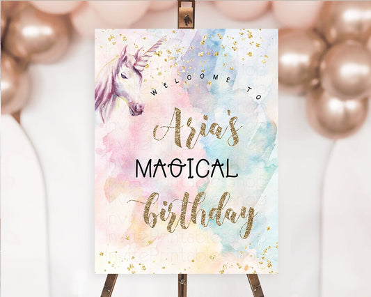 Unicorn Rainbow Birthday Welcome Board Pastel Unicorn Welcome Sign Magical Ombre Colorful Watercolor First Birthday Welcome Sign D10912