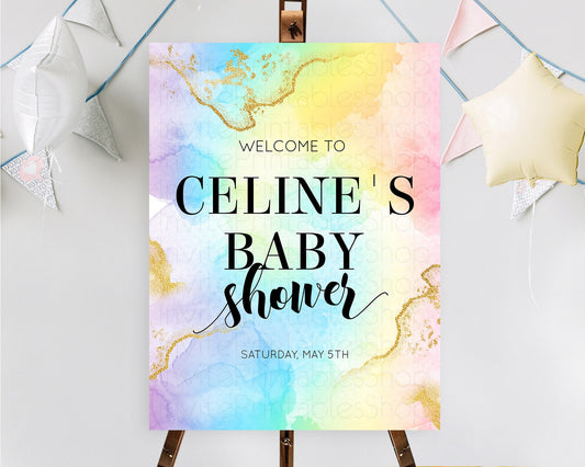 Pastel Baby Shower Welcome Sign Pastel Rainbow Welcome Sign Colorful Rainbow Confetti Watercolor Glitter Décor Pastel  Welcome Sign D10589