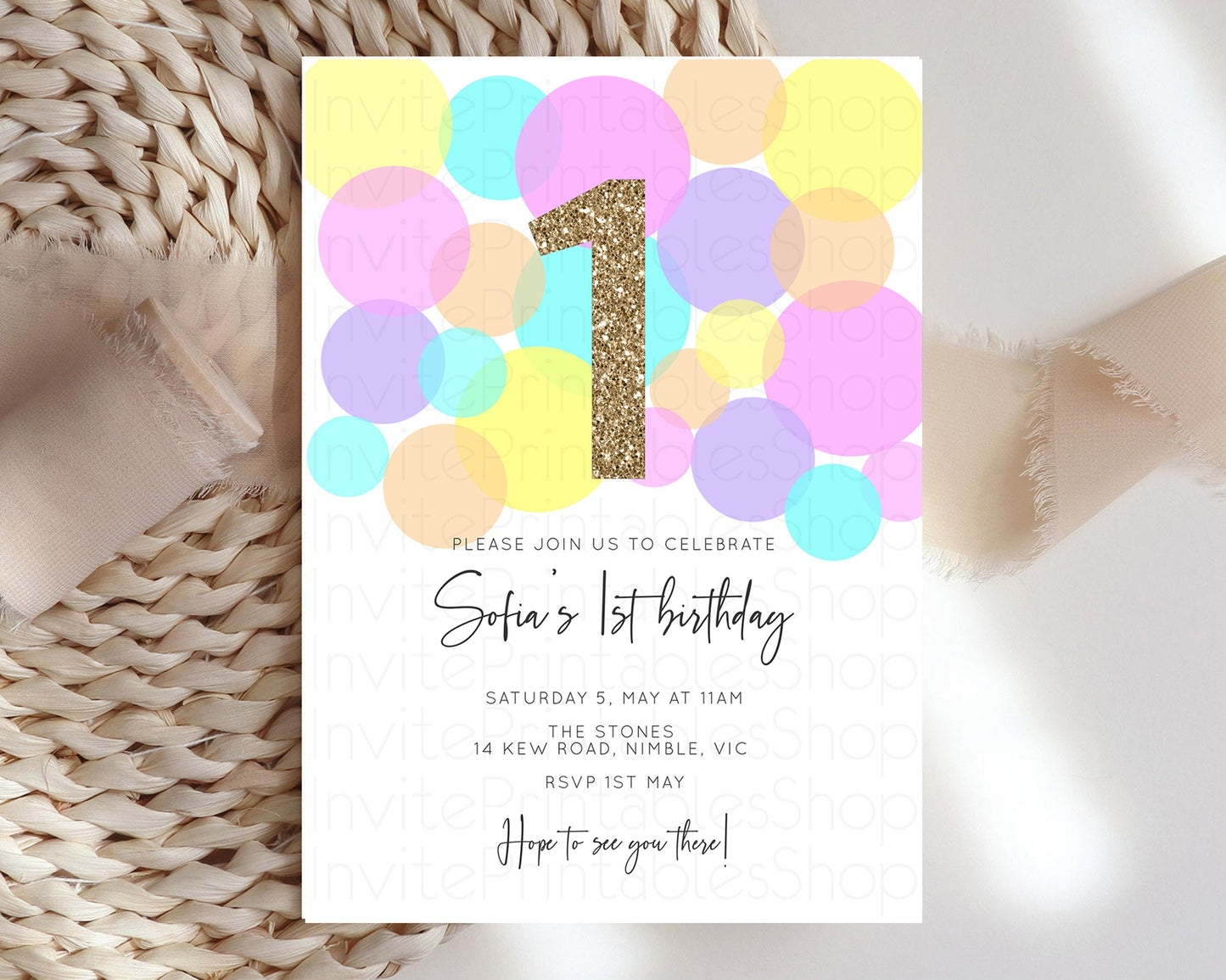 Bubbles Birthday Invitation Rainbow Confetti Invite Pastel Sprinkles Invite Pastel Colorful Art Fun Simple Birthday Invite 1st 2nd 3rd