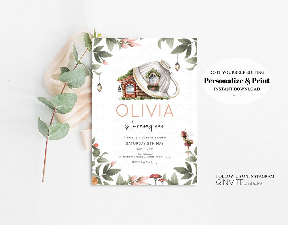 Fairy Birthday Invitation, Floral Garden Fairy Invite, Garden Tea Party, Whimsical Pixie Magic, Forest Flowers, Fairy Cottage Custom 289