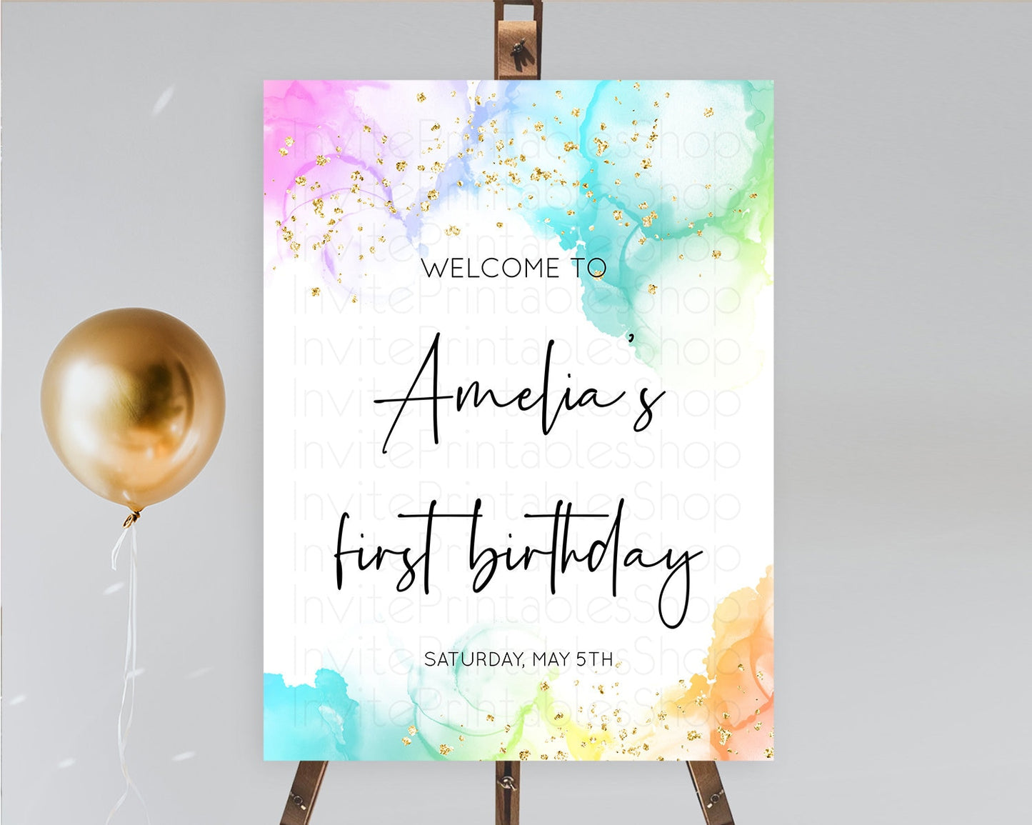 Pastel Welcome Sign Pastel Rainbow Welcome Sign Colorful Rainbow Confetti Watercolor Glitter Pastel First Birthday Welcome Sign D10181