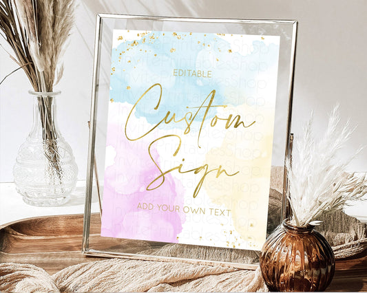 Editable Pastel Sign Ombre Table Sign Decor Pastel Ombre Rainbow Watercolor