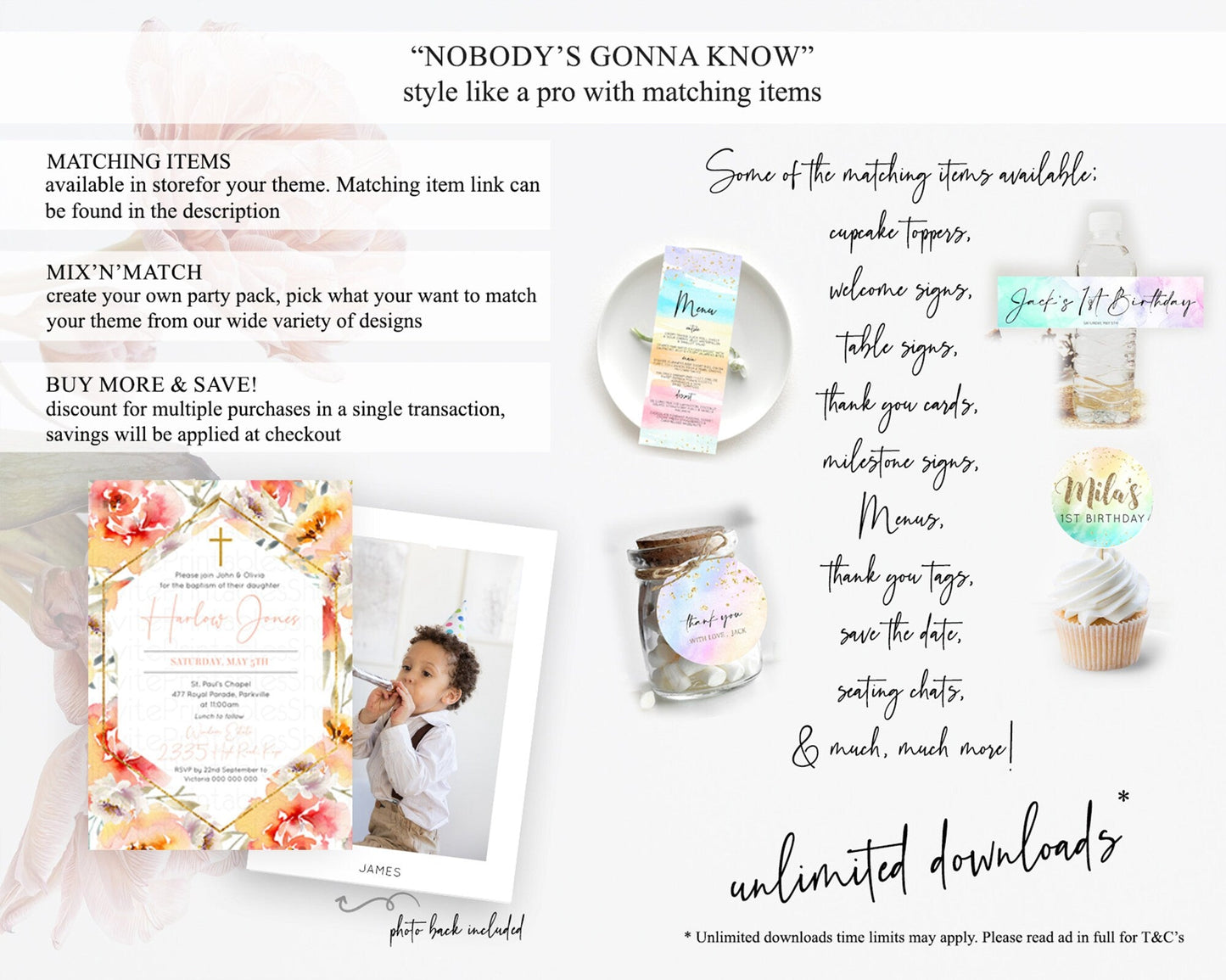 Secret Garden Baptism Invitation Wildflower Baptism Birthday Invite Pastel Flowers Christening Invite Enchanted Garden Boho Floral D10791