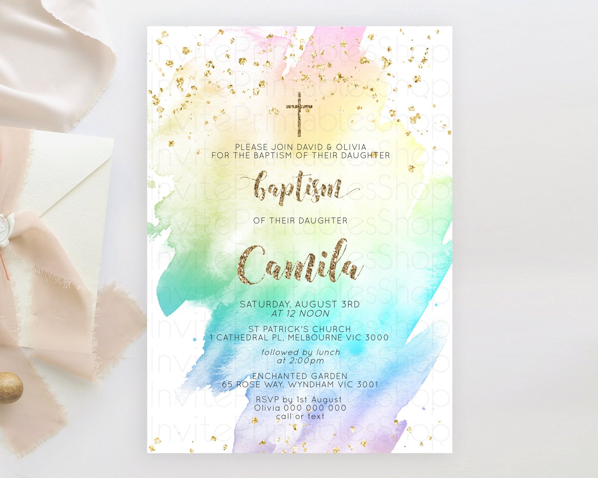 Editable Pastel Baptism Invitation Pastel Colors Watercolor Baptism 1st Birt