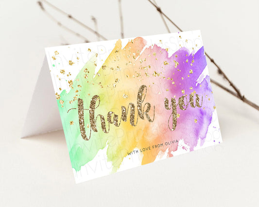 Pastel Thank You Rainbow Thank You Card Colorful Pastel Birthday Thank You Card Confetti Watercolor Pastel Teacher Thank You Cards D10517