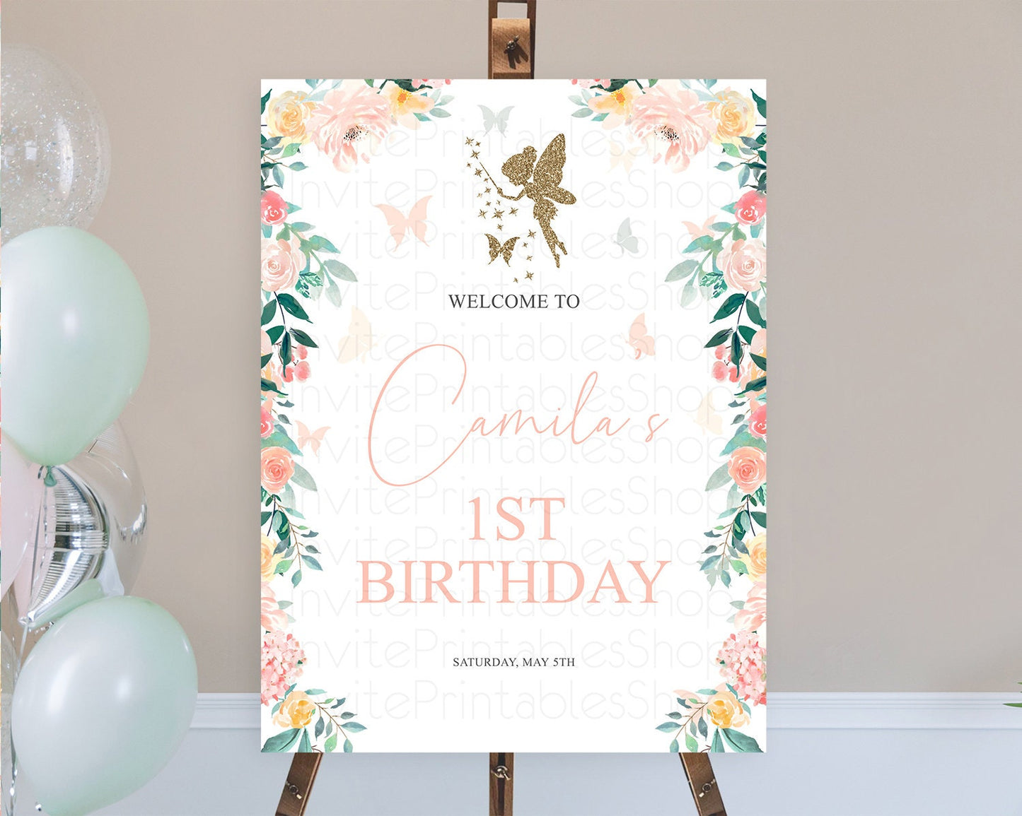Fairy Welcome Sign Fairy Welcome Board Enchanted Garden Pastel Floral Butterfly Decor Secret Garden First Birthday Welcome Sign D10789