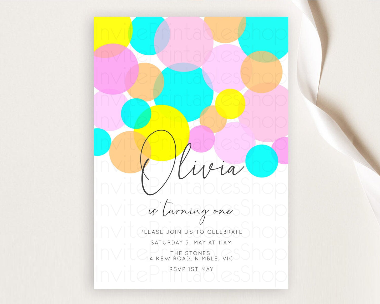 Pastel Birthday Invitation Pastel Confetti Birthday Invitation Bubbles Invitation Colorful Rainbow Confetti 2nd 1st First Birthday D10896