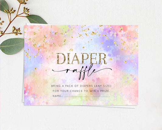 Pastel Diaper Raffle Card Pastel Rainbow Diaper Raffle Insert Colorful Ombre Watercolor Diaper Ticket Confetti Glitter Raffle Game D10610