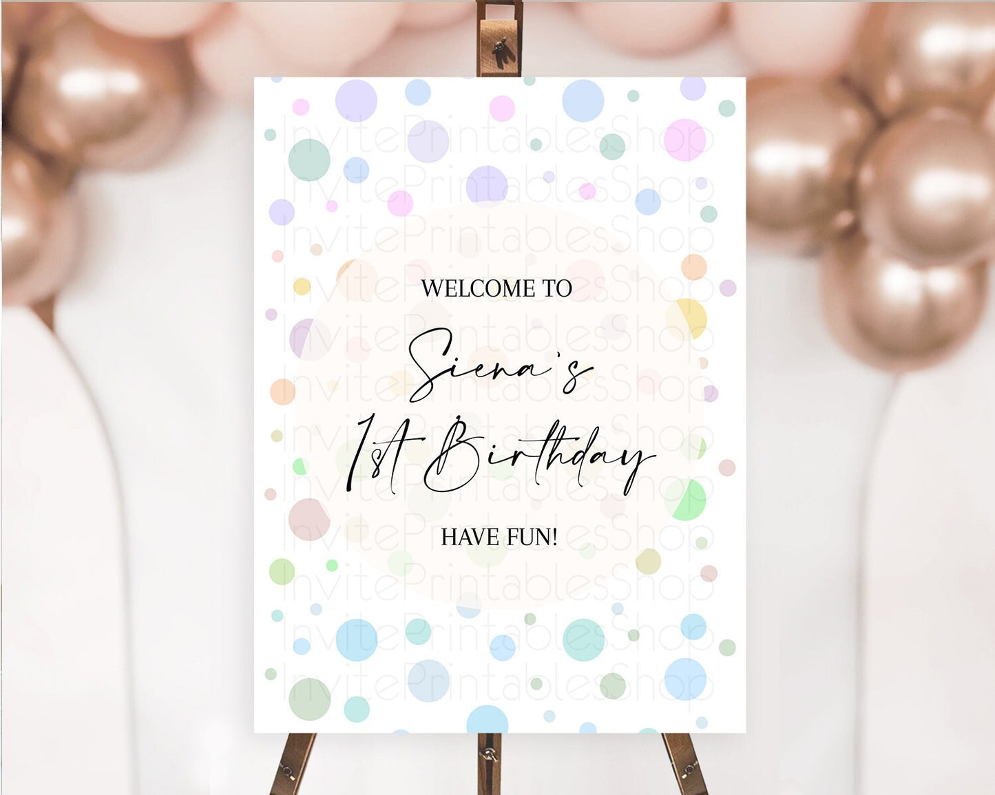 Rainbow Welcome Sign Pastel Welcome Board Pastel Rainbow Confetti Welcome Sign Colorful Bubbles Pastel First Birthday Welcome Sign D10135