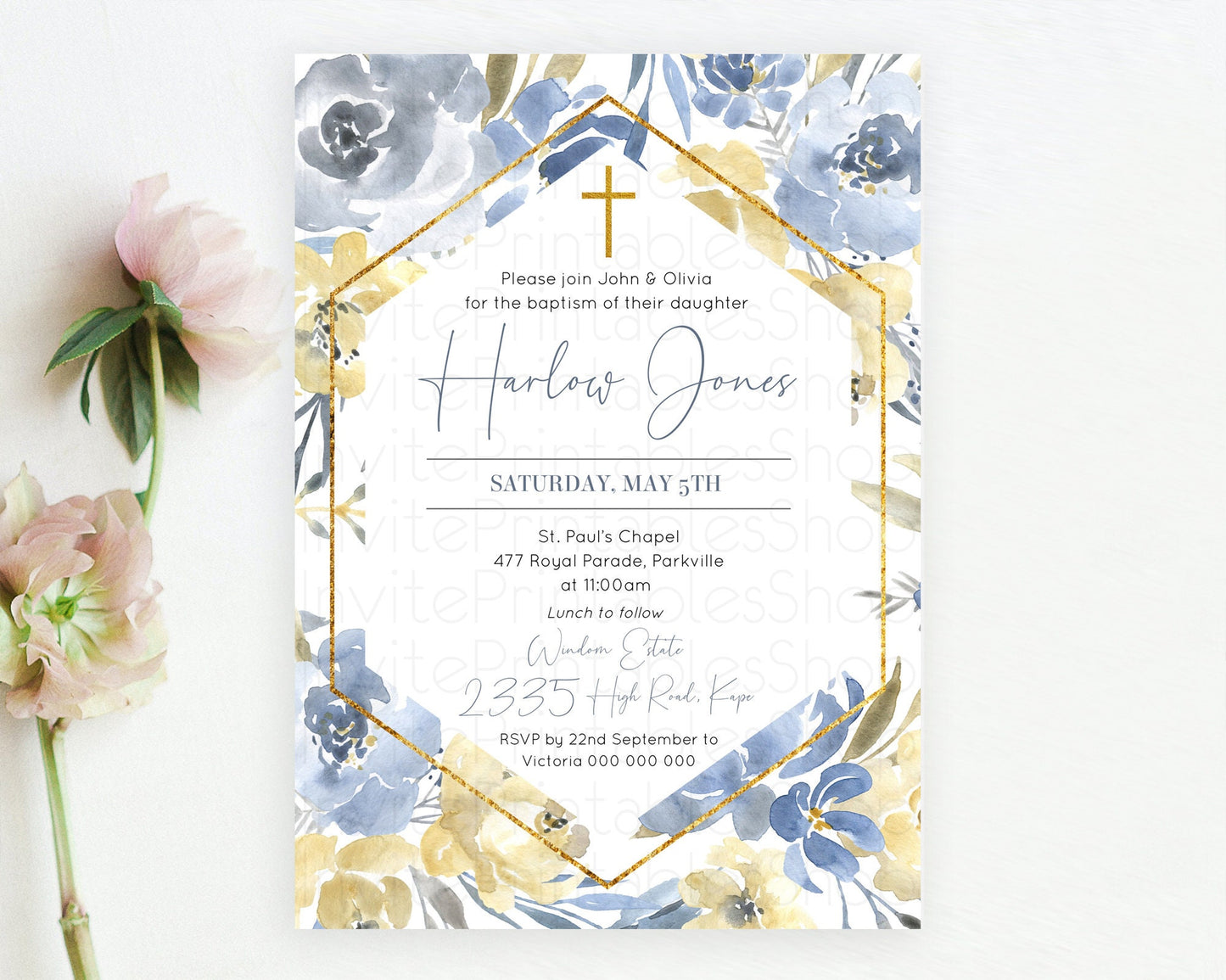 Secret Garden Baptism Invitation Wildflower Baptism Birthday Invite Pastel Flowers Christening Invite Enchanted Garden Boho Floral  D10782