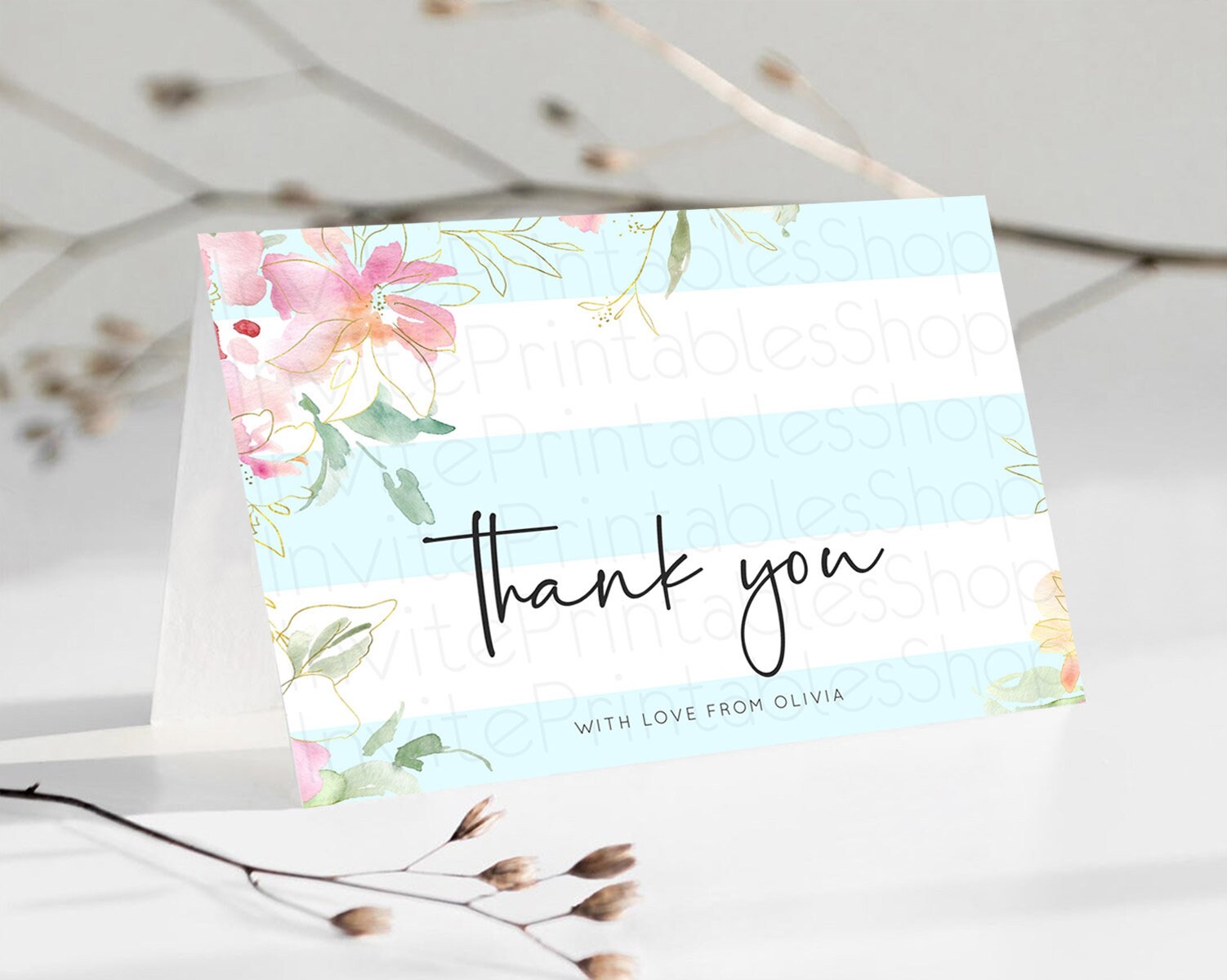 Editable Secret Garden Thank You Wildflower Thank You Card Pastel Flower Gar