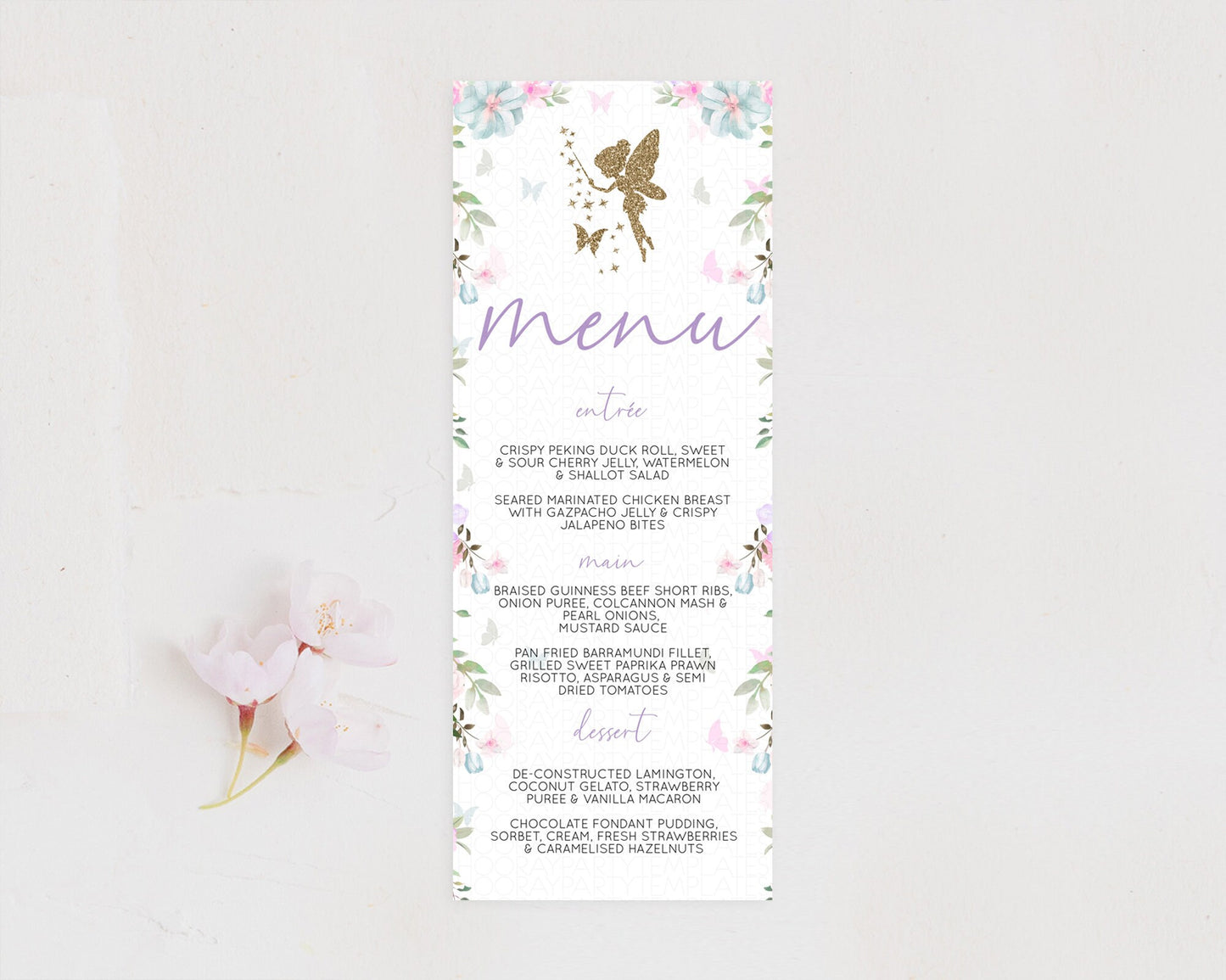 Fairy Menu Fairy Menu Template Enchanted Garden Pastel Floral Butterfly Table Décor Fairy Secret Garden Dinner Dessert Food Menu D10475